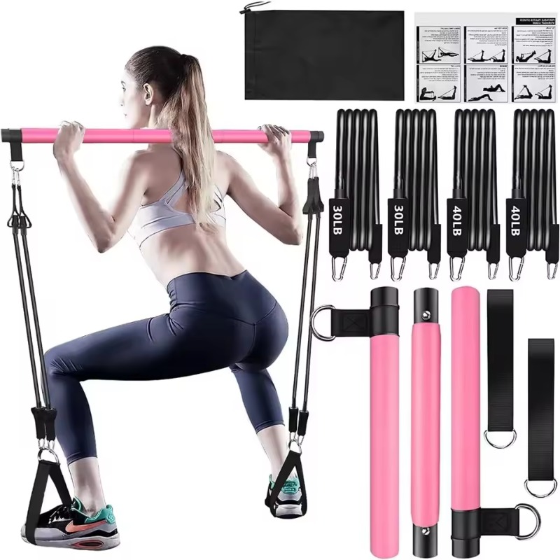 Pilates Yoga Barı - طقم بار بيلاتيس مع أشرطة مقاومة،